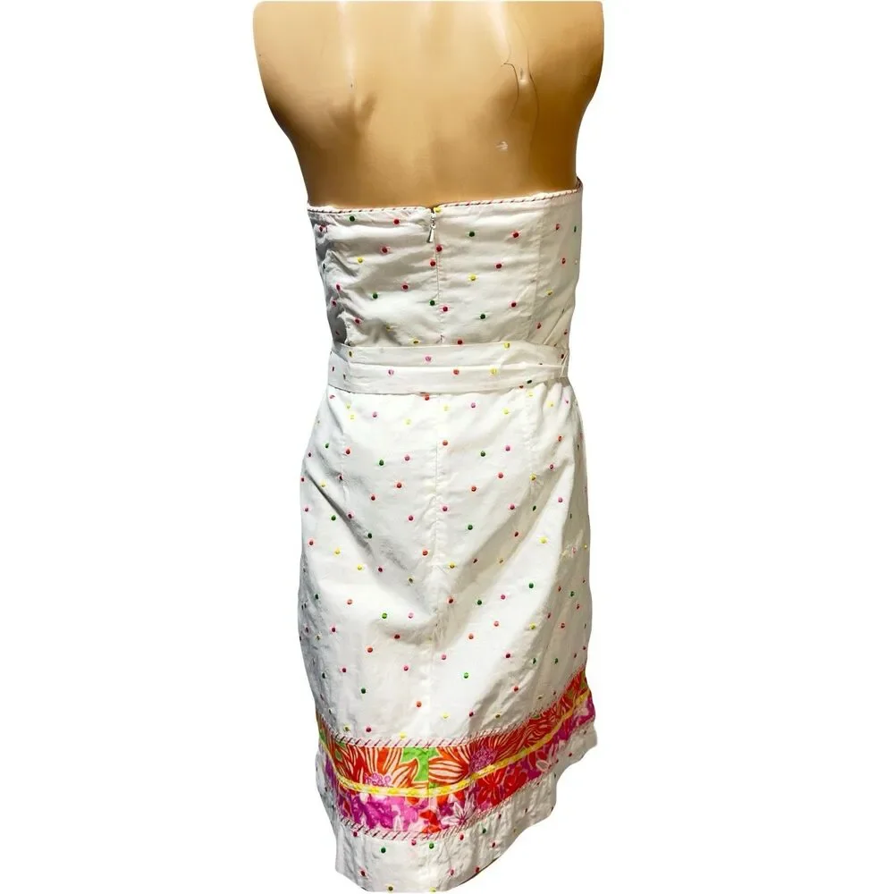 Lily Pulitzer Strapless Sienna Dress White Embroidered Colorful Polka Dot Size 8 - Picture 3 of 11